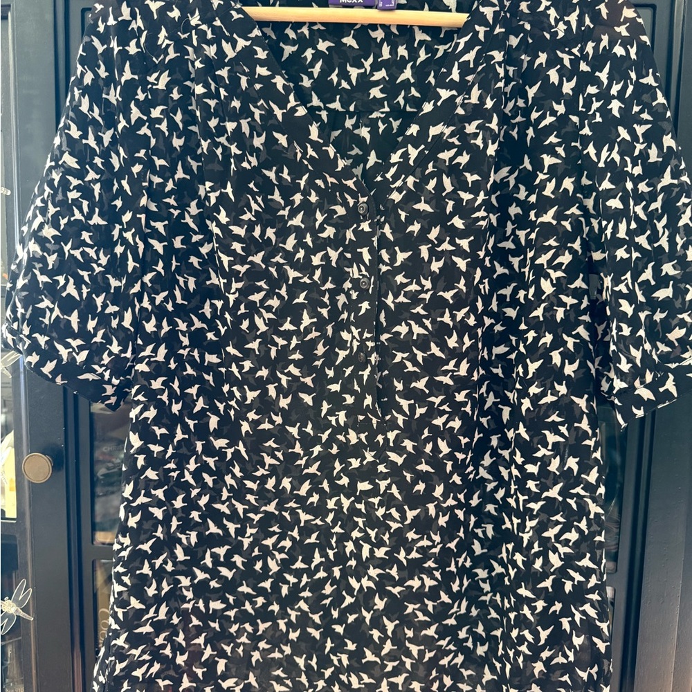 Mexx Black & White Bird Print Women's Top - size 6